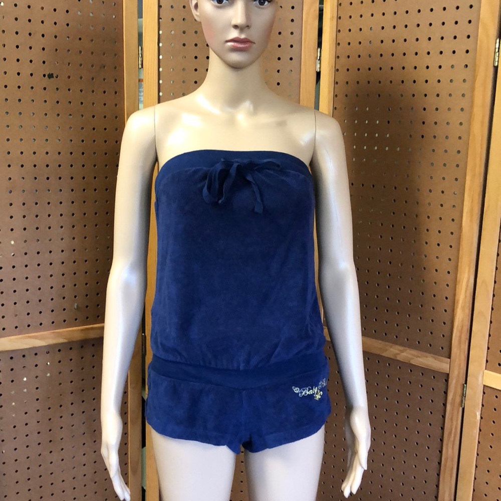 Baby Phat Navy Blue Velour Strapless Shorts Romper